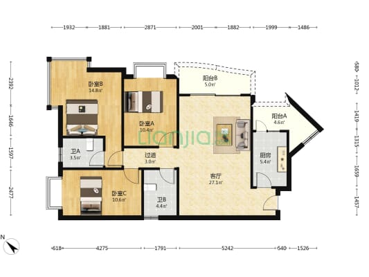 梧桐海景苑 3室1厅2卫 105平方