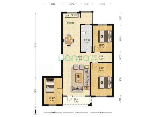 海港壹号北苑 3室1厅1卫 103平方