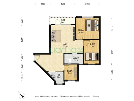 银通金秀小区 3室1厅1卫 73平方