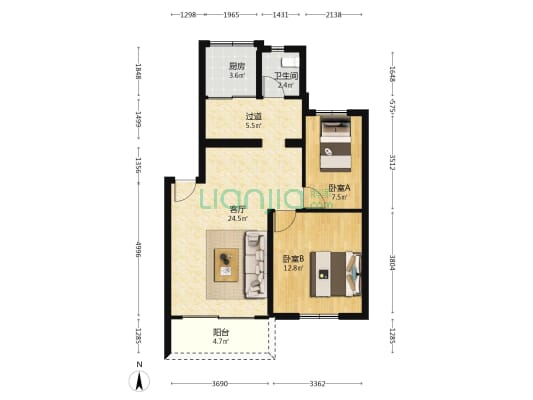 富强花园 2室1厅1卫 76平方