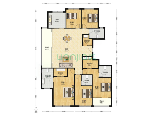 枫汀云邸 5室1厅4卫 231平方