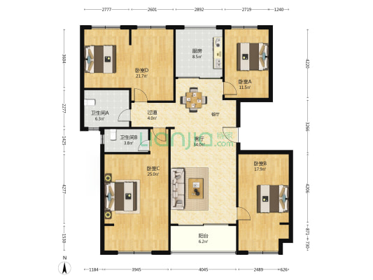 荣华花苑 4室1厅2卫 150平方