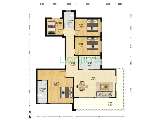 广汇湾 4室1厅2卫 141平方