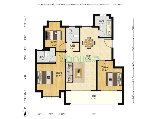 天健清枫和苑 3室1厅2卫 113平方