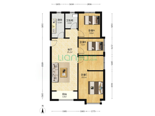 学知华庭 3室1厅1卫 99平方