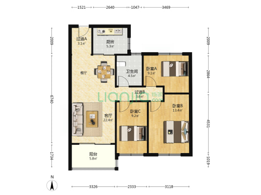 碧桂园中央公园北苑A区 3室1厅1卫 102平方