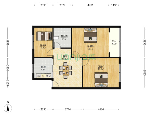 通泰苑 3室1厅1卫 94平方