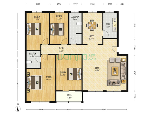 中银花园 4室2厅2卫 174平方