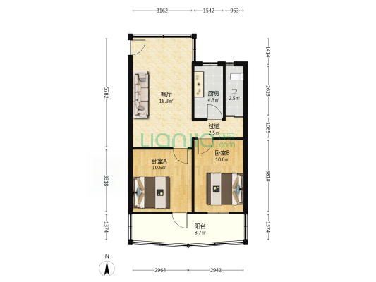 上沙街 2室1厅1卫 60平方