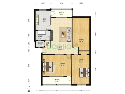 食品水产公司家属楼 2室1厅2卫 139平方