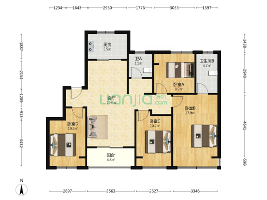 晨曦雅苑 4室1厅2卫 116平方