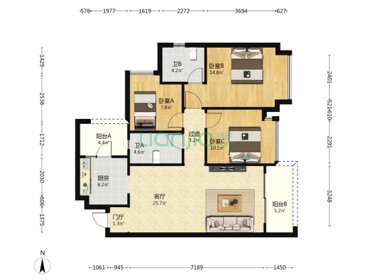 恒大西江天悦 3室1厅2卫 108平方