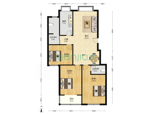 融泽府 3室1厅2卫 136平方