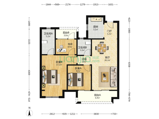 吴中云溪华庭 3室1厅2卫 99平方