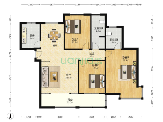 广惠花园 3室1厅2卫 149平方