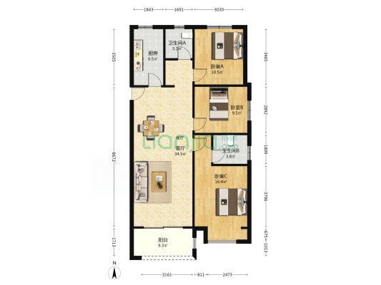 豫发白鹭源春晓二期 3室1厅2卫 129平方