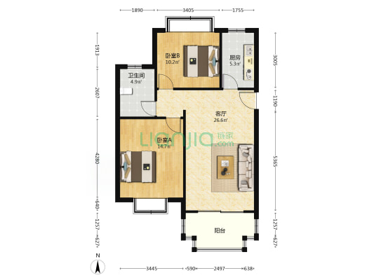 世纪家园 2室1厅1卫 79平方