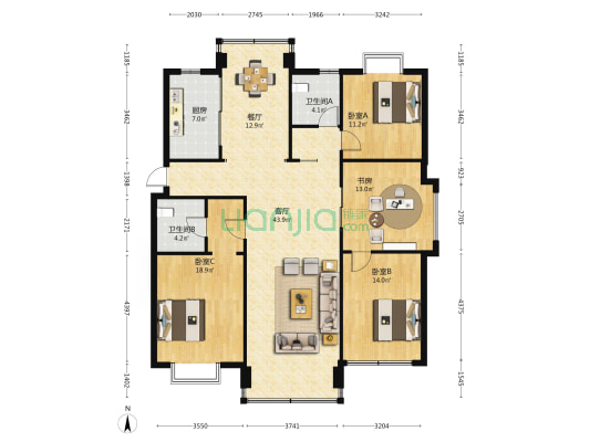 阳光华庭 4室2厅2卫 158平方