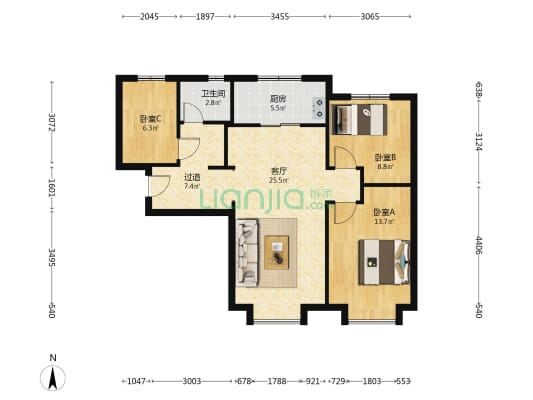 万科东郡 3室1厅1卫 100平方