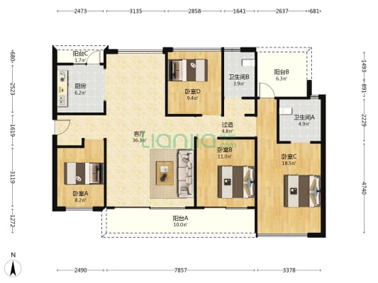 清林半山 4室1厅2卫 145平方