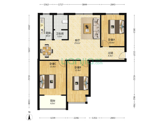 南五里堡 3室1厅1卫 121平方