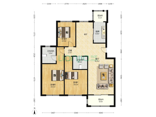 菊香园南区 3室1厅2卫 137平方