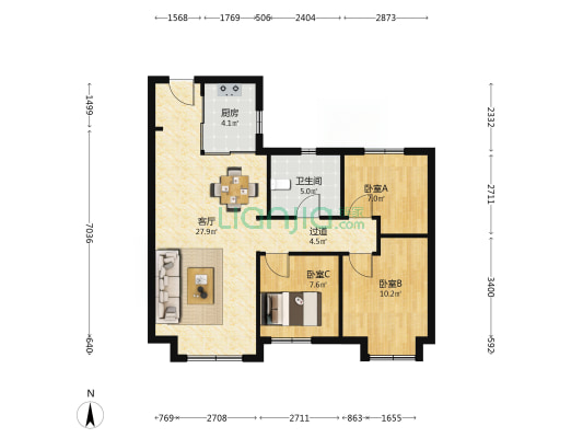 金地城E3区 3室1厅1卫 96平方