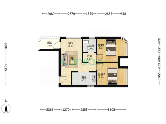 玖仁幸福家园 2室1厅1卫 55平方