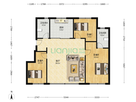 华润半山润景 3室1厅2卫 119平方