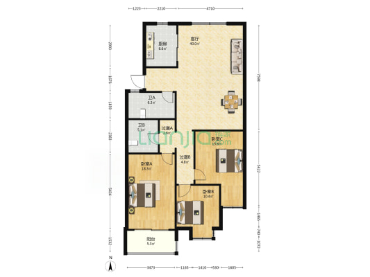 东方家苑 3室1厅2卫 133平方
