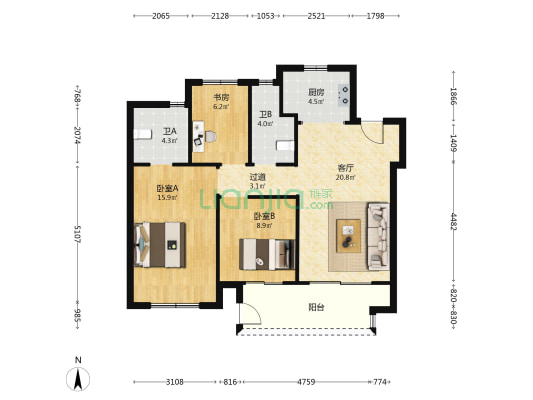 新城云悦时光 3室1厅2卫 96平方