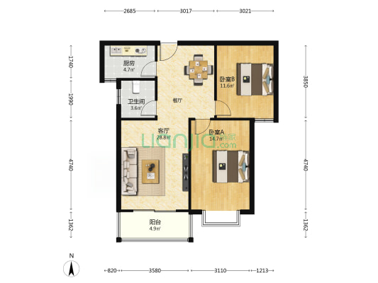 丽珠水岸 2室1厅1卫 91平方