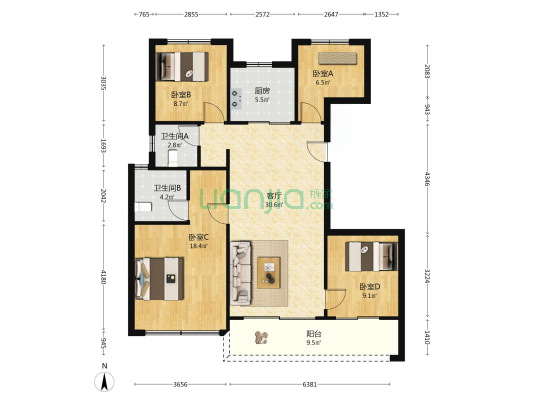 岚荷芸府 4室1厅2卫 124平方