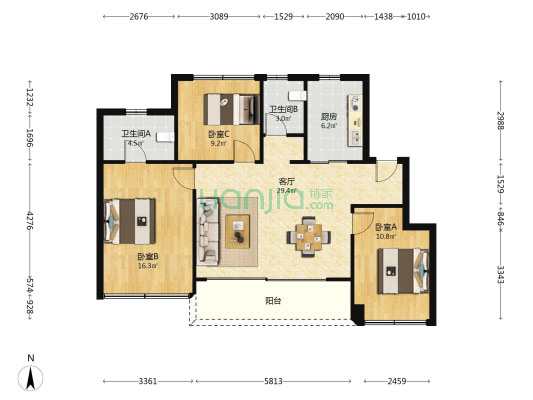 山樾云庭 3室1厅2卫 106平方