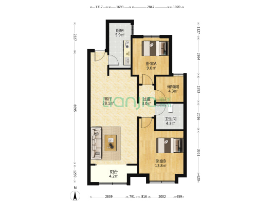 唐人中心D区 2室1厅1卫 101平方