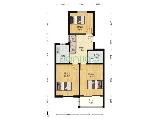 淞南路549弄 3室1厅1卫 74平方