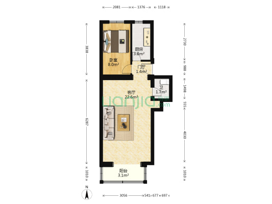 拱辰南大街26号院 1室1厅1卫 50平方