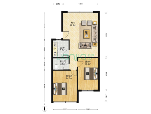烟厂宿舍 2室1厅1卫 83平方