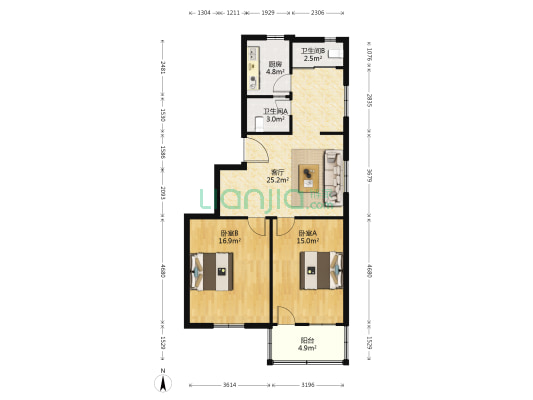 工农路6号 2室1厅2卫 80平方