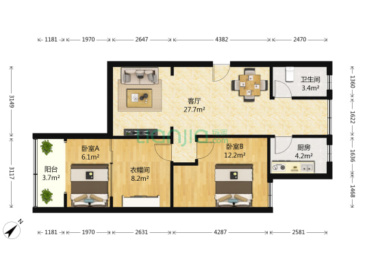 广福桥街30号 2室1厅1卫 75平方