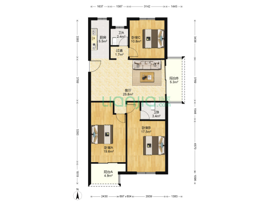 凯旋华府 3室1厅2卫 120平方