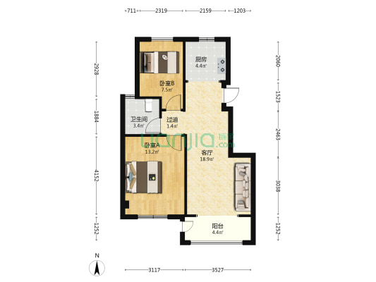 四季丰泽苑 2室1厅1卫 72平方