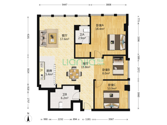 梅山大酒店公寓 3室2厅2卫 118平方
