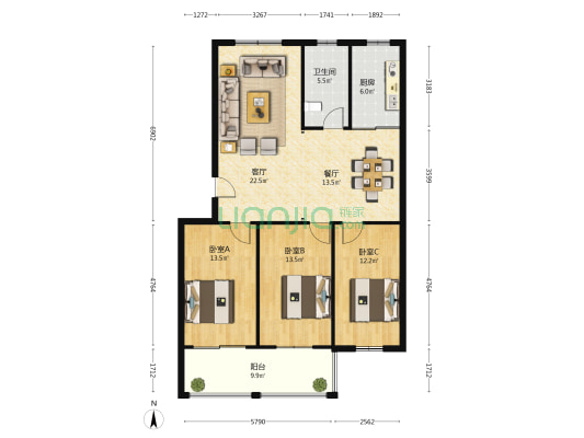 金景宝地 3室2厅1卫 118平方