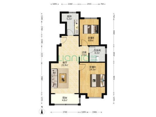 观澜文苑 2室1厅1卫 87平方