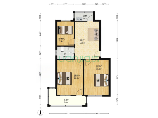 利泰新村 3室1厅1卫 82平方