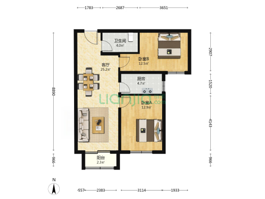 京城雅苑 2室1厅1卫 90平方