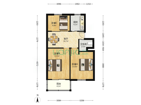 西溪河下76号 3室1厅1卫 66平方