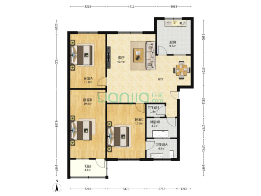 捷兴小区 3室1厅3卫 143平方