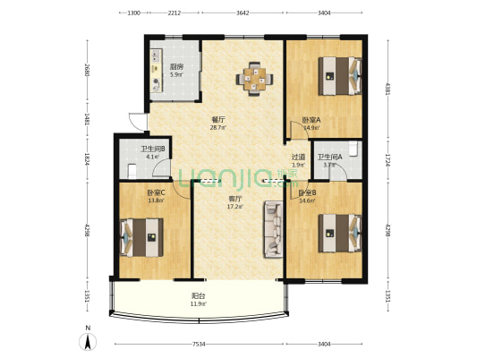 佳丽苑 3室2厅2卫 136平方